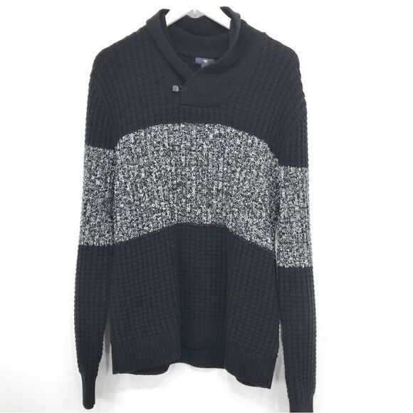 Gap Black Marled Colorblock Chunky Knit Pullover Collared Sweater - Picture 1 of 14